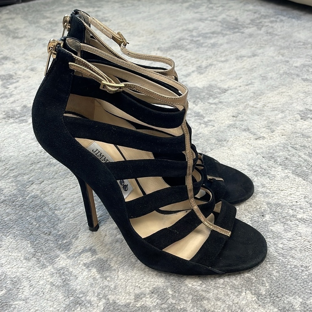 SOLD - Jimmy Choo Fathom Strappy Cage Bootie Heels Gladiator Black Sz 37 - Picture 5 of 16